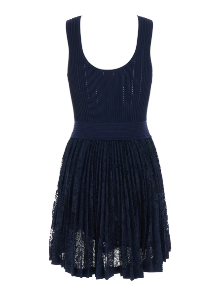 Rochii Blue Dress with Elasticized Waist and Skirt with Lace Design in Tech Fabric Woman