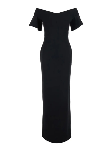 Rochii 'Cielo' Black Long Dress with Off-shoulder and Hidden Zip Closure at the Back in Tech Fabric Women