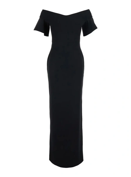 Rochii 'Cielo' Black Long Dress with Off-shoulder and Hidden Zip Closure at the Back in Tech Fabric Women