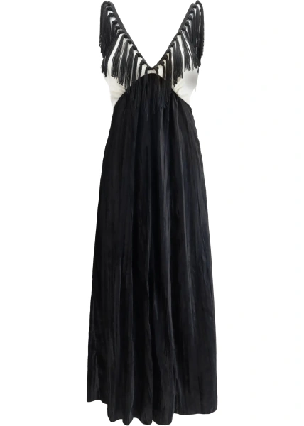 Rochii Color-block velvet Long Dress with fringes