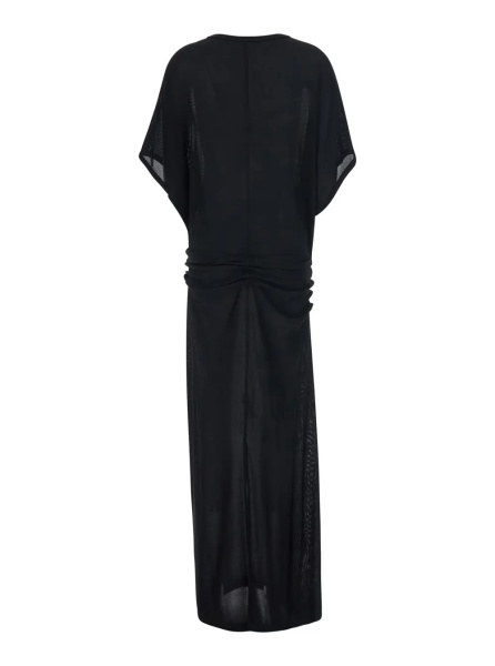 Rochii 'Delyra' Black Long Dress with Draping at the Waist and Single Slit at the Back in Viscose Blend for Women