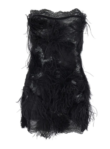 Rochii Embroidered ostrich feathers on lace