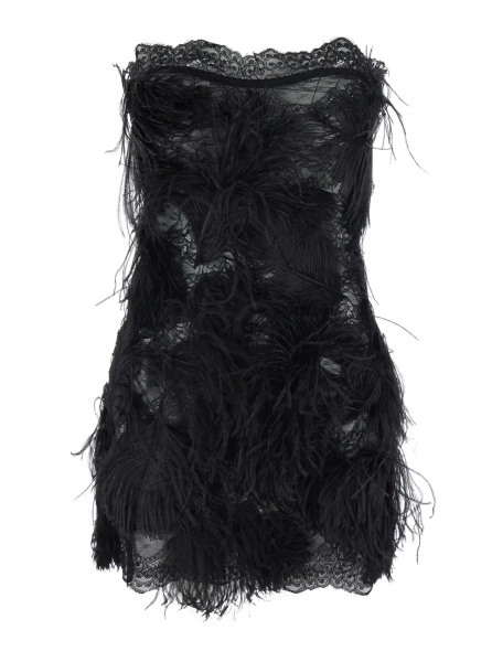 Rochii Embroidered ostrich feathers on lace