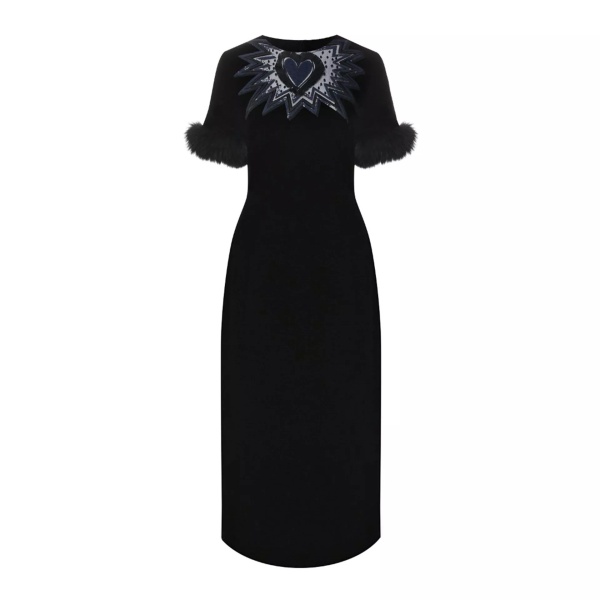 Rochii Fendi Fur Trim Velvet Midi Dress