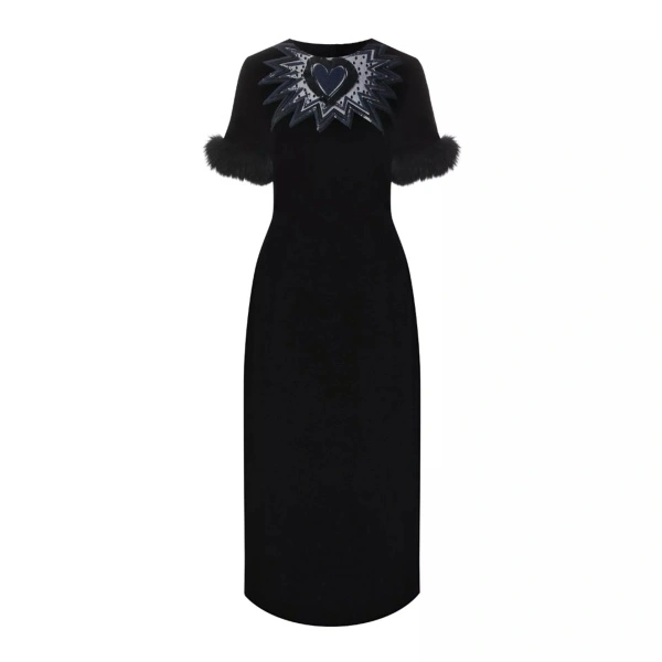 Rochii Fendi Fur Trim Velvet Midi Dress