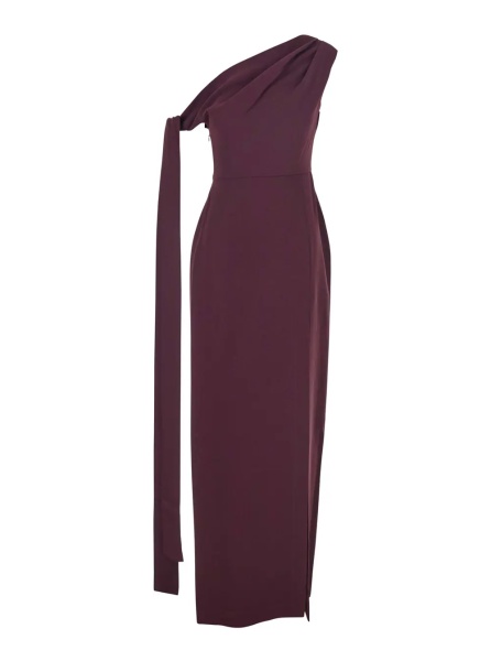 Rochii 'Irina' Bordeaux One-Shoulder Long Dress with Draped Neckline in Fabric Woman