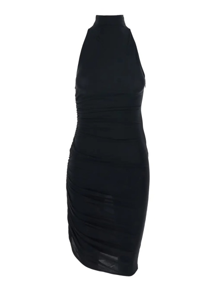 Rochii 'La Robe Piazza Courte' Black Dress with High Neck and Ruffle Details in Black Fabric