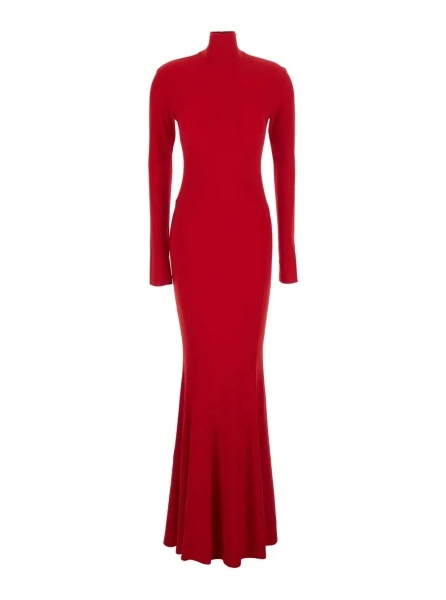 Rochii Long Jumpsuit with Long Sleeves and High Neck Slim Fit in Poly Lycra Red Women
