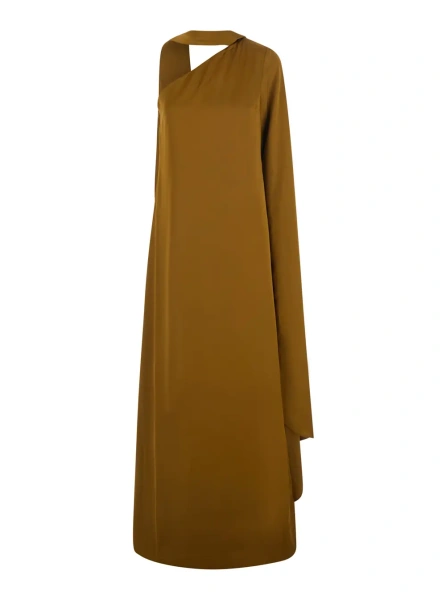 Rochii 'Newman' Brown Long dress with front cut-out and back draping in fabric for women