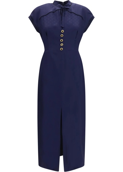 Rochii Silk midi Dress with buttons and contrast piping