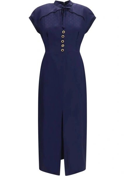 Rochii Silk midi Dress with buttons and contrast piping