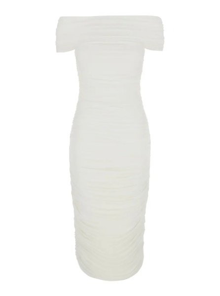 Rochii White Dress with Square Neck and Ruching Design in Tech Fabric Women