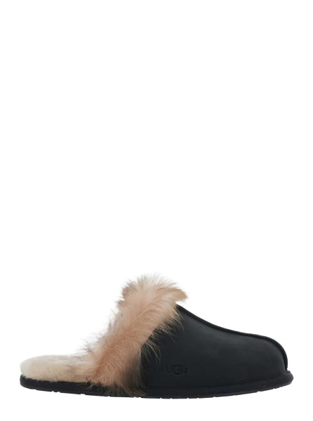 Saboti Black fur-lined mules in leather for women