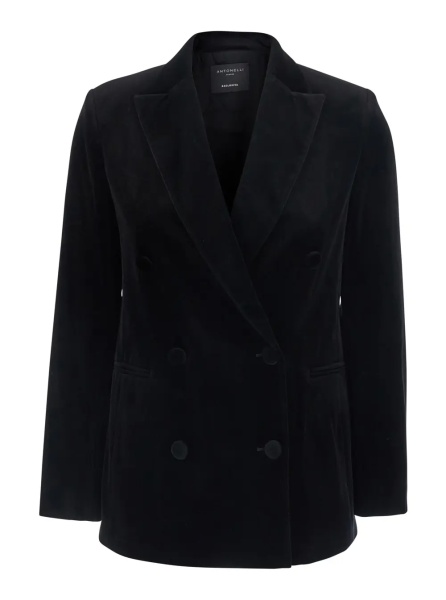 Sacou “GALBUSERA” Black Jacket with Notched Lapels in Velvet for Women