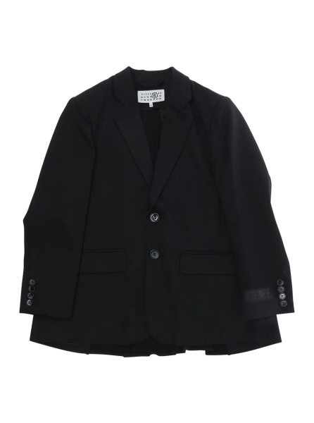 Sacou Black Double-breasted Jacket with Notched Revers and Patch Logo on the Sleeve in Wool Blend Boy