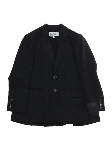 Sacou Black Double-breasted Jacket with Notched Revers and Patch Logo on the Sleeve in Wool Blend Boy