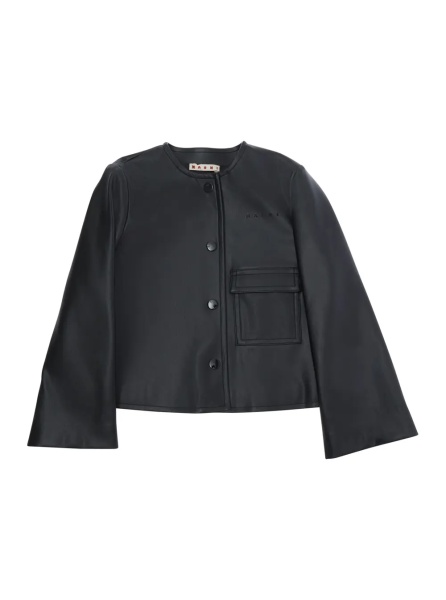 Sacou Black Jacket with logo lettering on the front in Ecoleather Girl