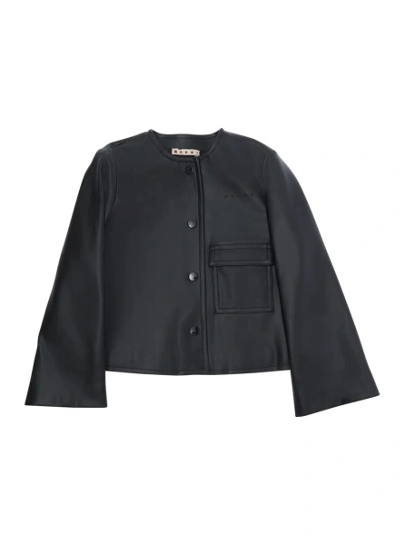 Sacou Black Jacket with logo lettering on the front in Ecoleather Girl