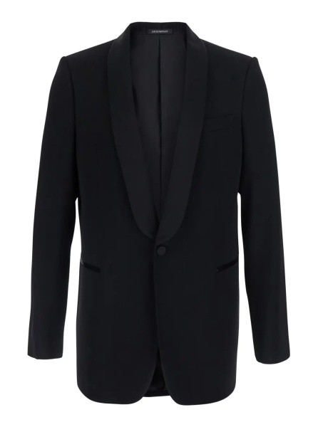 Sacou Blazer with lapel collar and long sleeves in black wool for men