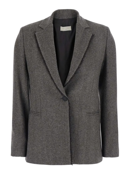 Sacou brown Jacket with Notched revers and long sleeves in fabric for women