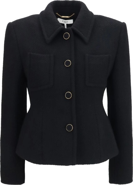 Sacou Cropped single-breasted Blazer with fabric buttons