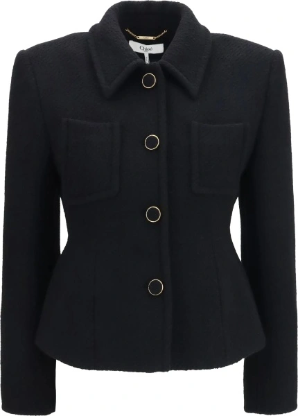 Sacou Cropped single-breasted Blazer with fabric buttons