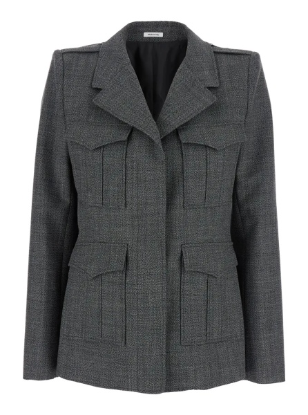 Sacou Grey Jacket with Wide Notched Revers in Wool Woman
