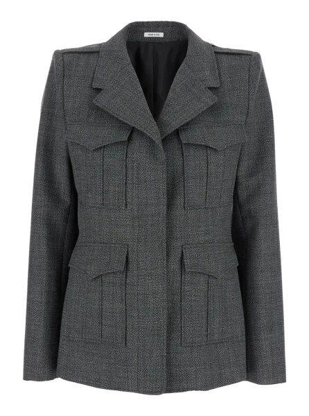 Sacou Grey Jacket with Wide Notched Revers in Wool Woman