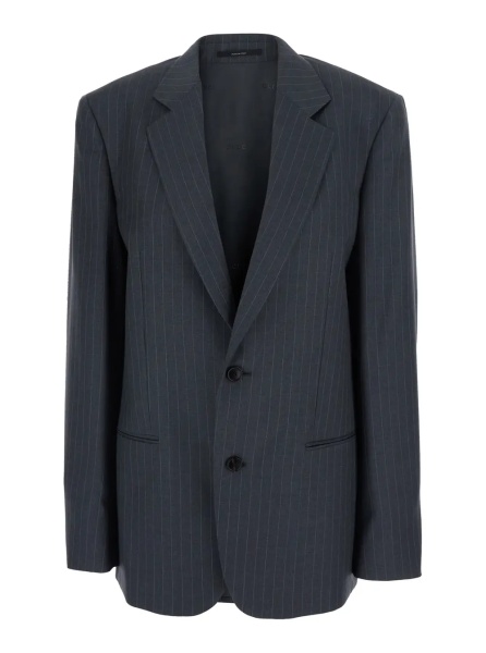 Sacou Grey Single-breasted jacket with notched revers and pinstripe motif in wool for women