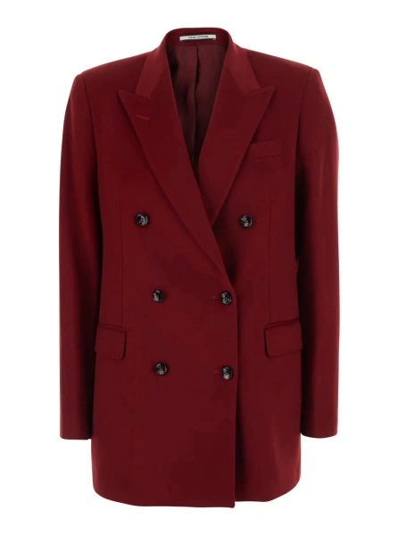 Sacou 'Jasmine' red Jacket with Peak revers in cashmere Women