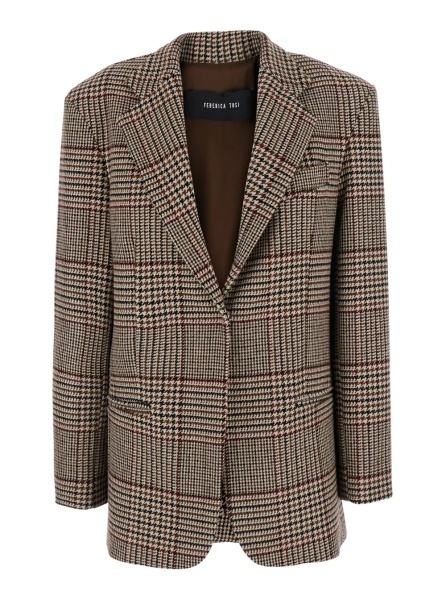 Sacou Multicolor Single-breasted Jacket with Prince of Wales motif in wool blend for women