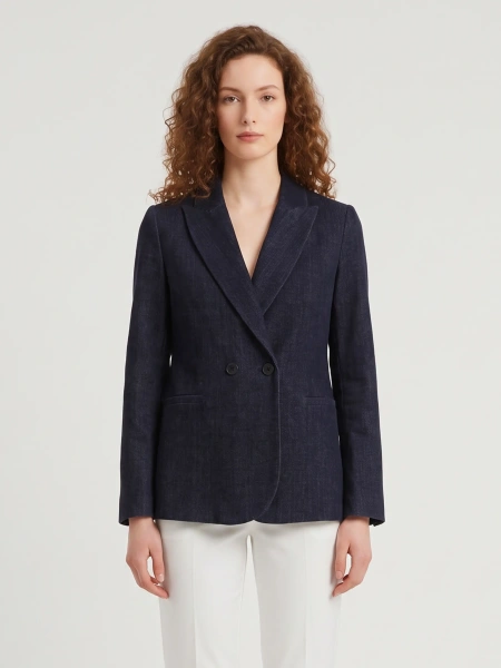 Sacou Navy Velvet Double-Breasted Jacket