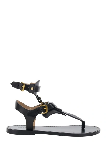 Sandale 'Eveena' Black Sandals with Adjustable Buckle Closure in Leather Woman