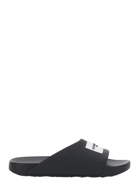 Sandale Men's Black Wide Band Sandals with Contrast Logo Patch