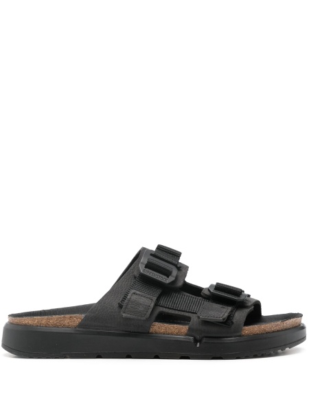 Slapi Birkenstock negri din piele si material textil