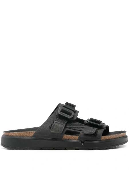 Slapi Birkenstock negri din piele si material textil