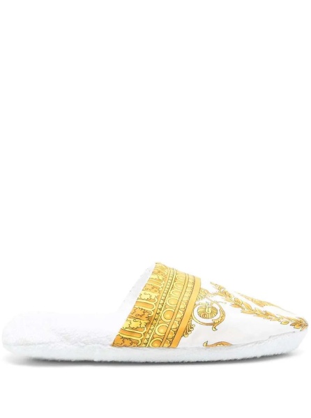 Slapi BOTH SLIDES Slippers with golden design, Ecoleather, White, unisex