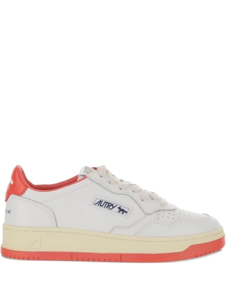 Sneakers Autry X Maison Kitsune albi din piele
