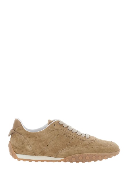 Sneakers Beige Low Top Sneakers with Logo Lettering on Tongue and Heel in Suede for Women