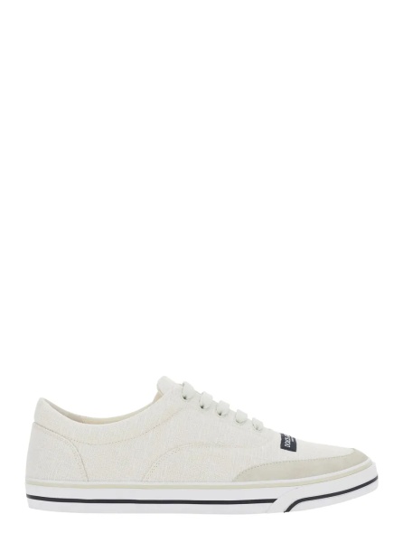 Sneakers Beige Low Top Sneakers with Logo Patch on the Front in Canvas for Men