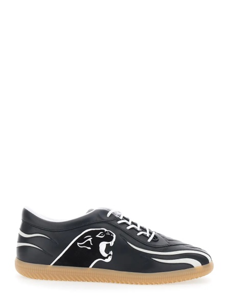 Sneakers Black Low top sneakers with Panther patch detail on the side and flame motif in leather for men