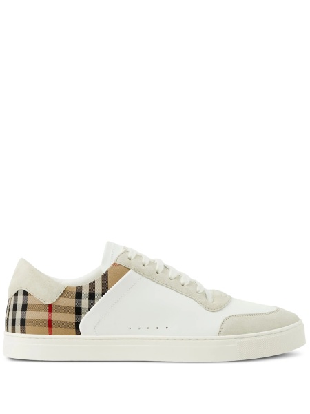 Sneakers Burberry vintage check albi din bumbac si piele