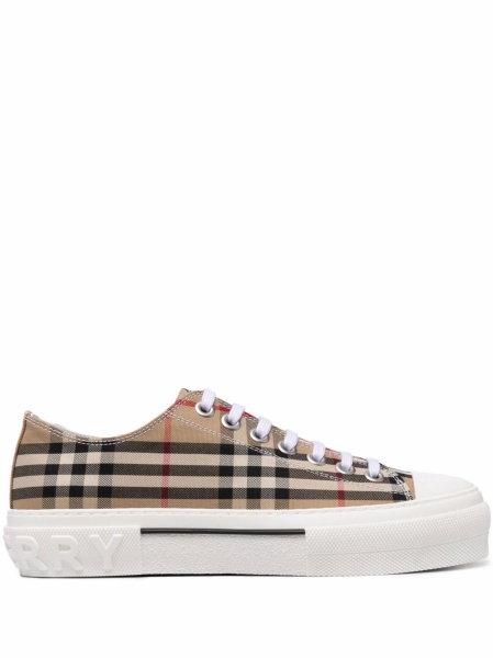 Sneakers Burberry vintage check neutri din piele si bumbac
