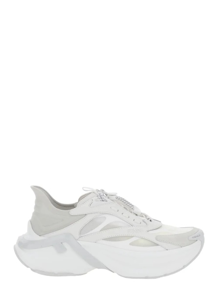 Sneakers 'F-Light' White Sneaker Low Top with FF Motif on the Side and Chunky Sole in Mesh and Leather for Women