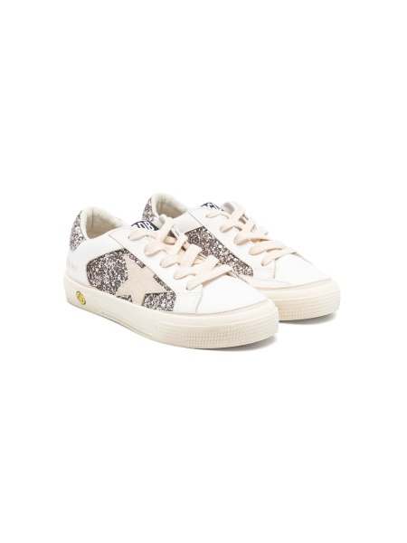 Sneakers Golden Goose albi din piele si paiete