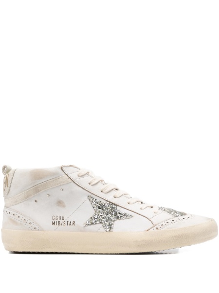 Sneakers Golden Goose mid star neutri din sclipici si piele