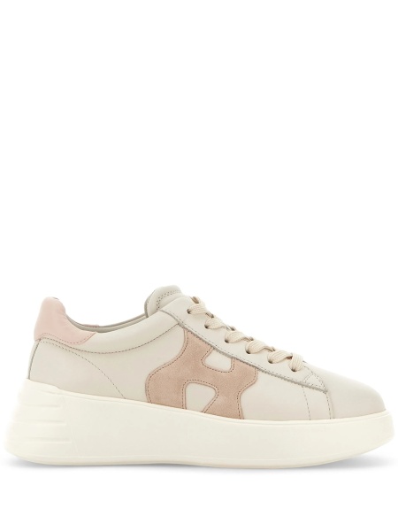 Sneakers Hogan neutri din piele si piele intoarsa
