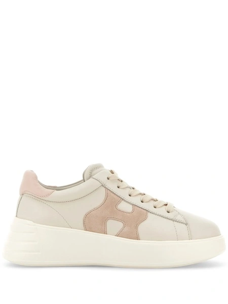 Sneakers Hogan neutri din piele si piele intoarsa