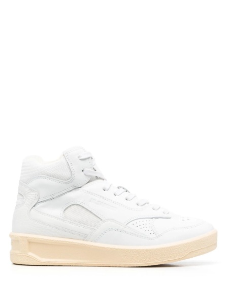 Sneakers Jil Sander albi din piele si material textil