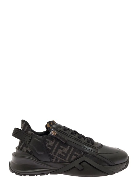 Sneakers Sneaker 'Fendi Flow' with FF Logo and Zip Detail on the Side in Black Leather Men
